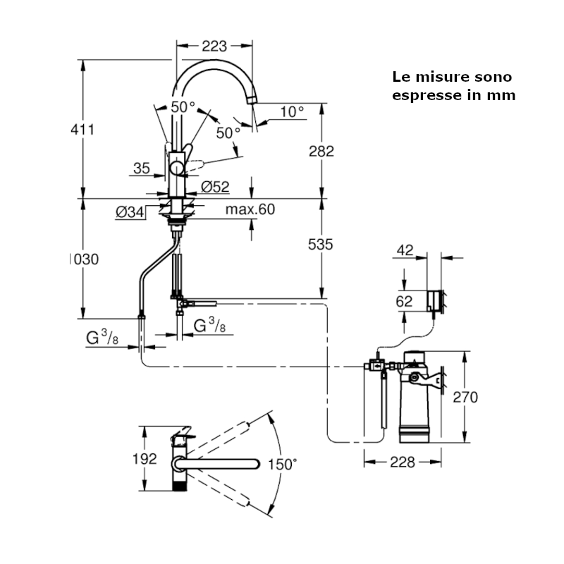 Starter kit GROHE Blue Pure BauCurve 30581000 con filtro a 5 fasi taglia S