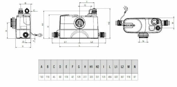 Dab Genix 130 stazione automatica raccolta e sollevamento acque di scarico, con scarico wc frontale, 0.32 kW
