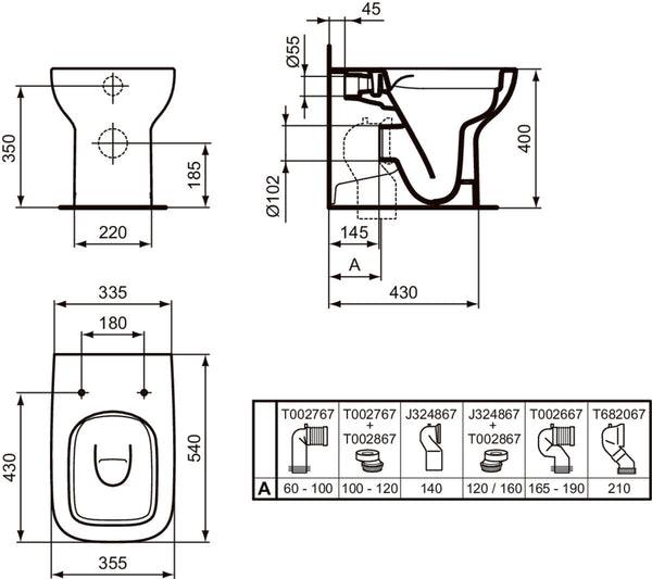 Ideal Standard i.life A vaso a terra filo parete RimLS+ scarico traslato bianco europeo T463101