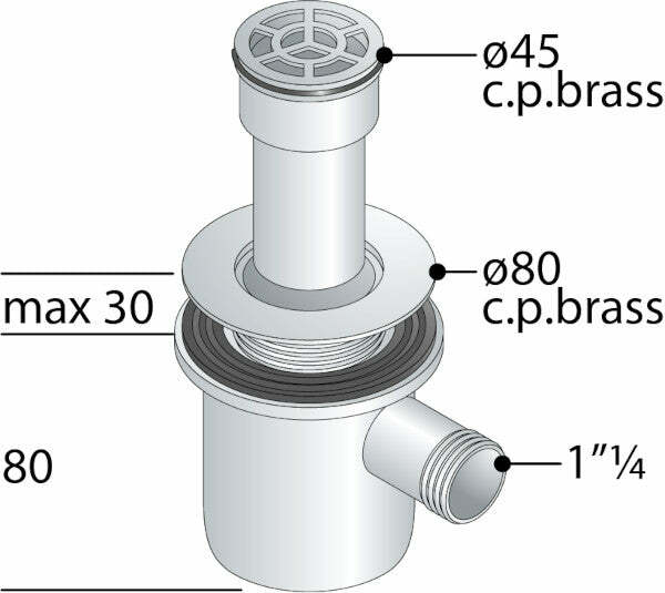 OMP pozzetto sfiorato 80 mm x 1"1/4 per piatti doccia con foro 60 mm
