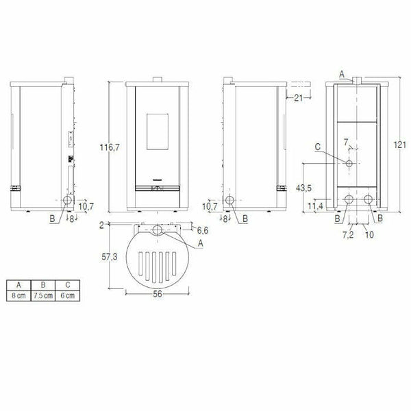 Piazzetta P220 T Frontal Glass TOP stufa a pellet 8,5 kW scarico superiore