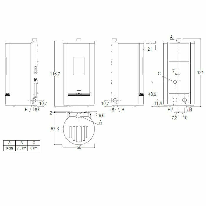 Piazzetta P220 T Frontal Glass TOP stufa a pellet 8,5 kW scarico superiore
