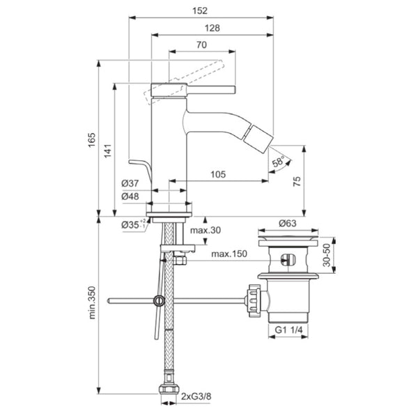 Miscelatore bidet Ceraline Nuovo BD765AA Ideal Standard con scarico