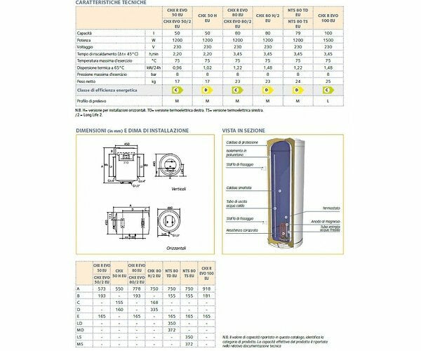 Chaffoteaux scaldabagno elettrico CHX R EVO 80 EU verticale