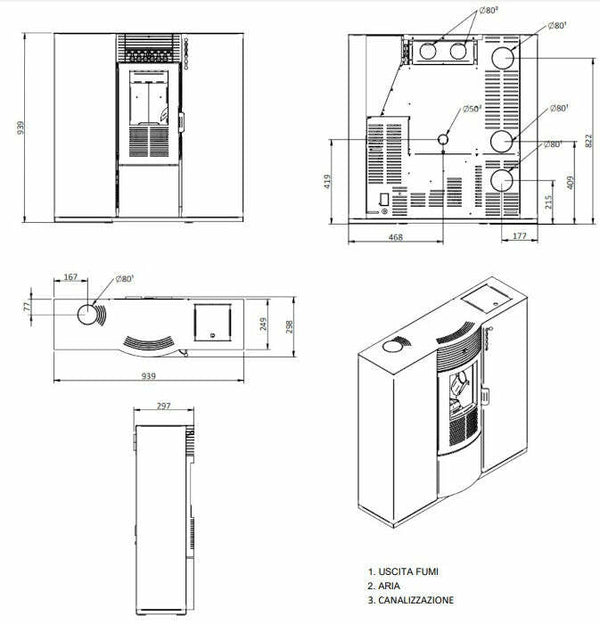 Zanutta TERRA 10C stufa a pellet 9,72 kW - bordeaux
