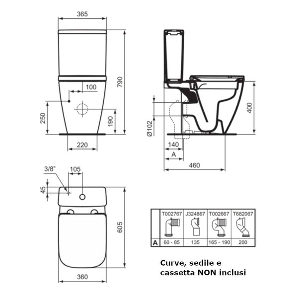Vaso a terra I.LIFE S T459601 Ideal Standard per cassetta scarico