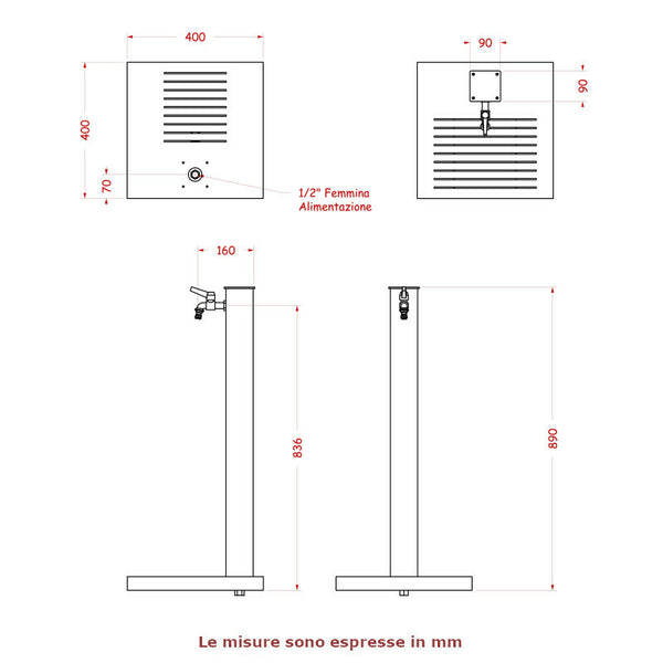 Fontana da giardino con base 40x40 cm, alluminio - Bel-Fer 42/QBM.14