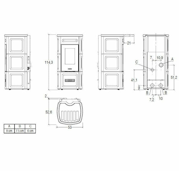 Piazzetta P220 C stufa a pellet 8,5 kW scarico posteriore