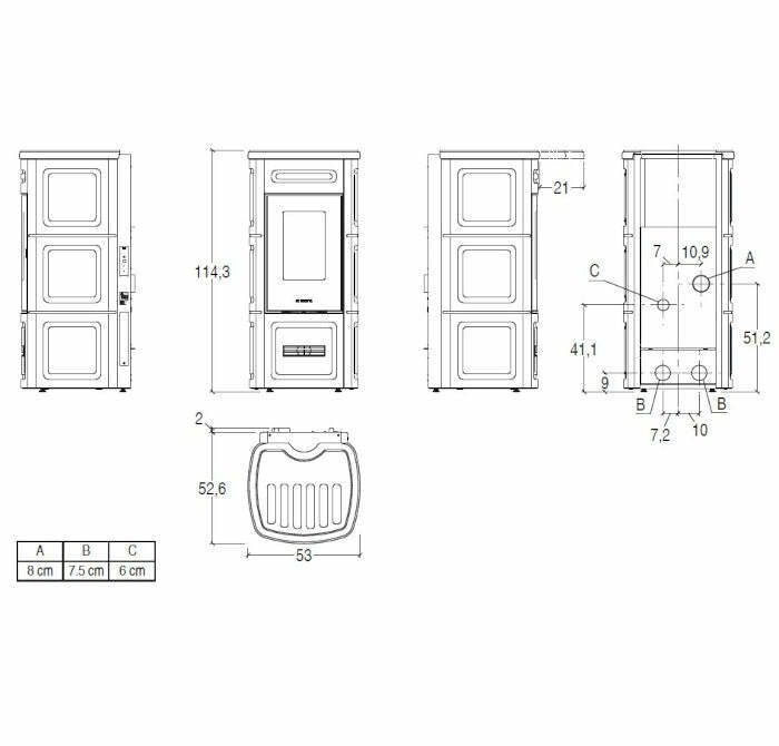 Piazzetta P220 C stufa a pellet 8,5 kW scarico posteriore