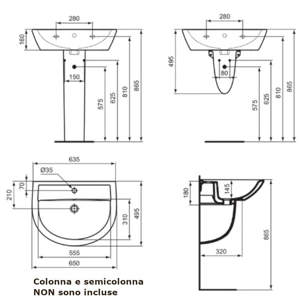 Lavabo Eurovit W332201 Ideal Standard 65 x 49,5 cm bianco lucido