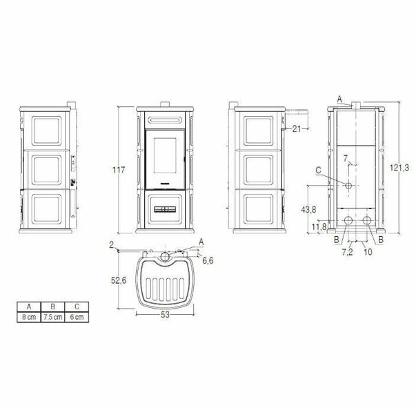Piazzetta P220 C W/B TOP stufa a pellet 8,5 kW scarico superiore e basamento