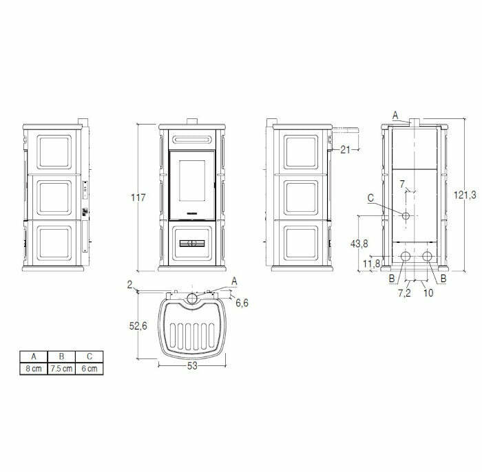 Piazzetta P220 C W/B TOP stufa a pellet 8,5 kW scarico superiore e basamento
