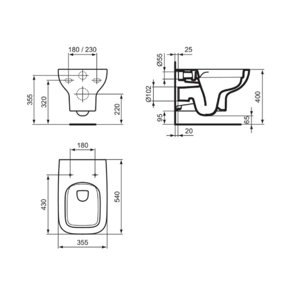 Vaso sospeso I.LIFE A T468001 Ideal Standard scarico RimLS+