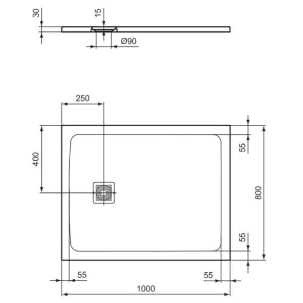 Piatto doccia Ultra Flat S+ T5596FR Ideal Standard 100 x 80 cm bianco opaco