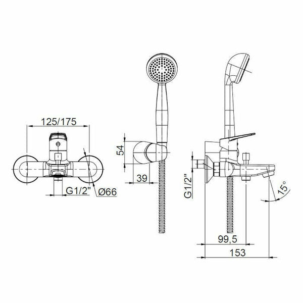 Frattini Espresso miscelatore per vasca con doccia duplex cromo
