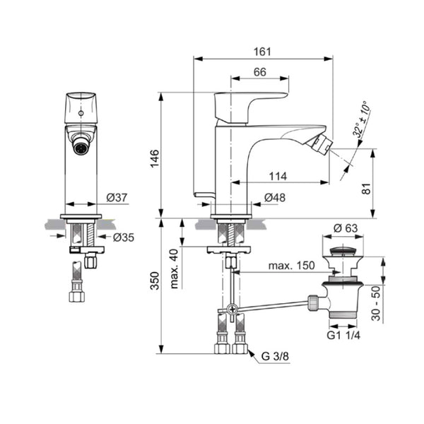 Miscelatore bidet Connect Air A7030AA Ideal Standard con piletta