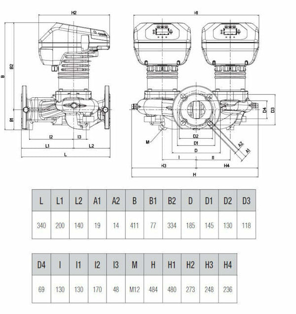 Dab Evoplus D 60/340.65 M, circolatore gemellare, interasse 34 cm, prevalenza 6 m