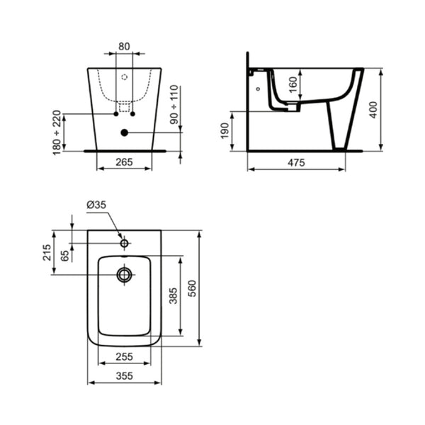 Bidet a terra monoforo Blend Cube T368901 Ideal Standard bianco lucido
