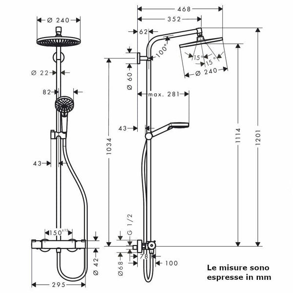 Colonna doccia Showerpipe Crometta S 240 Hansgrohe 27267000 miscelatore termostatico