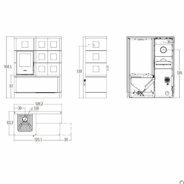 Piazzetta E228 K stufa ibrida scarico 8,2 kW posteriore