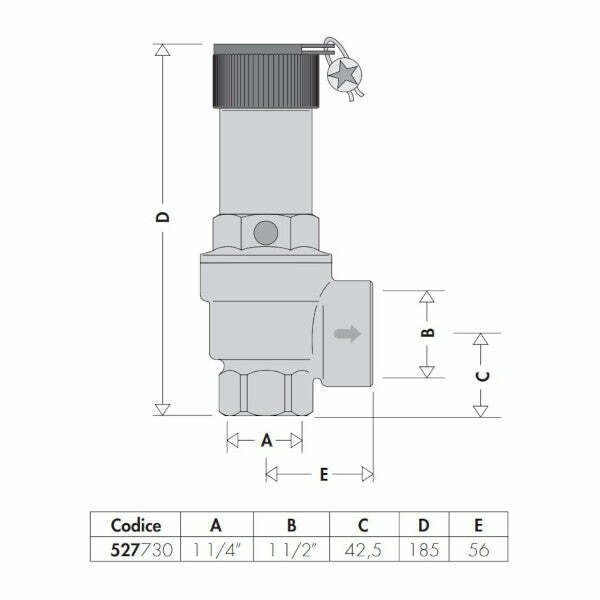 Caleffi 527 valvola di sicurezza tarata a banco INAIL (Ex ISPESL) 1 1/4x1 1/2