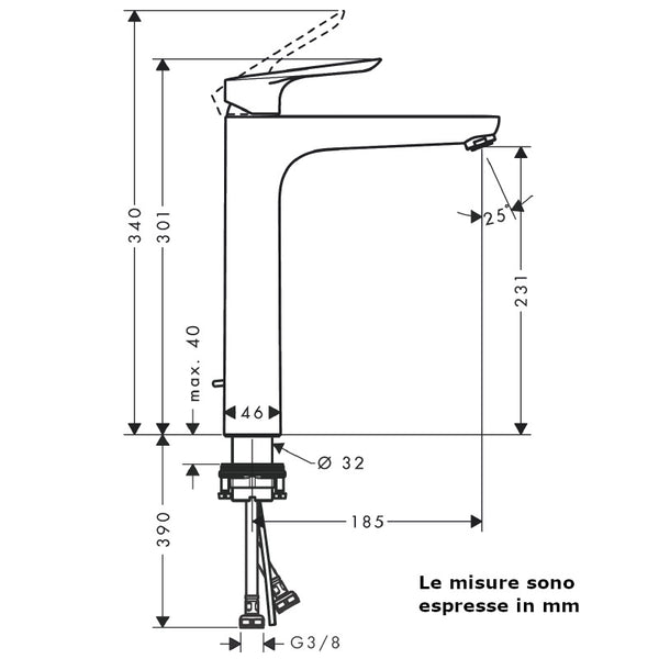 Miscelatore lavabo 230 Logis E 71238000 Hansgrohe con piletta