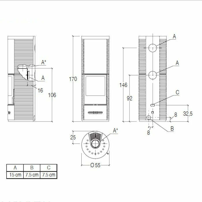 Piazzetta E929 D-H BCS stufa a legna 7,8 kW