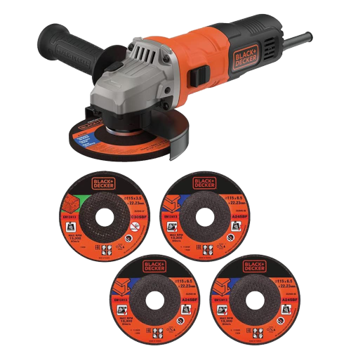 Black & Decker smerigliatrice angolare diametro 115mm, 750W + 5 dischi