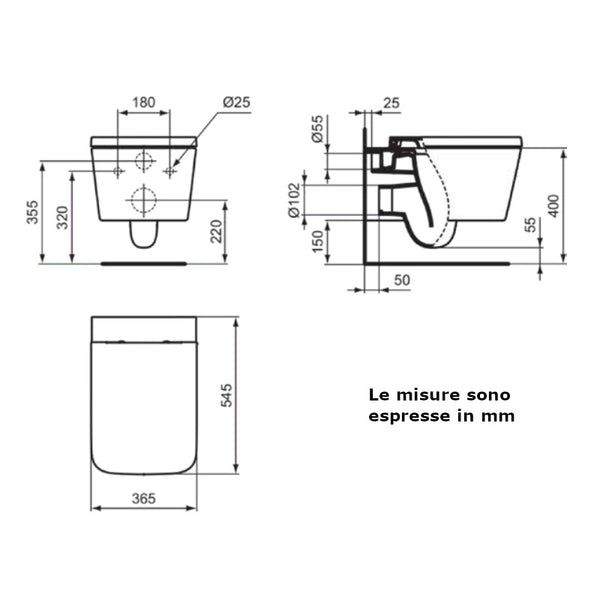 Vaso sospeso Blend Cube T368601 Ideal Standard AquaBlade bianco lucido