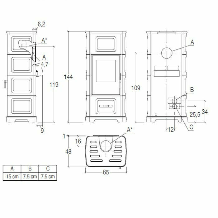Piazzetta E928 C BCS stufa a legna 11,1 kW con bocchetta frontale