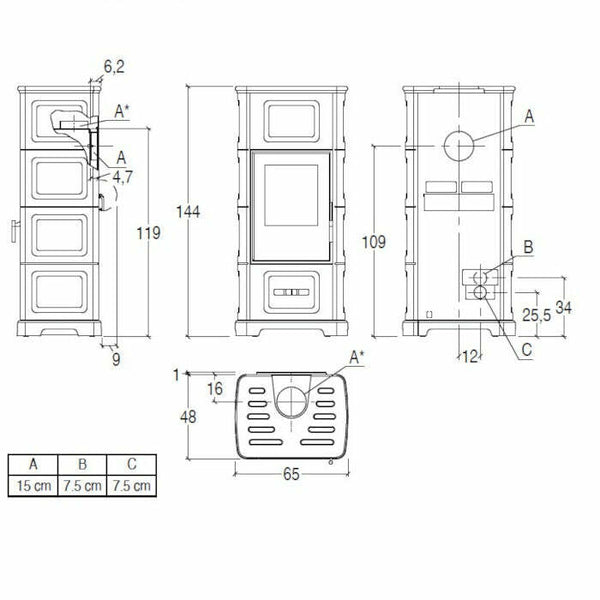 Piazzetta E928 C BCS stufa a legna 11,1 kW con bocchetta frontale