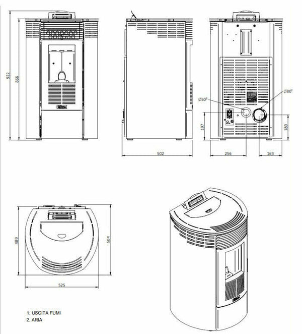Zanutta GIOVE 9 stufa a pellet 8,7 kW - bordeaux