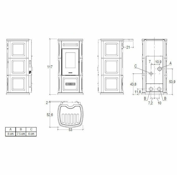 Piazzetta P220 C W/B stufa a pellet 8,5 kW scarico posteriore e basamento