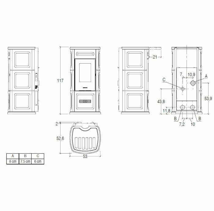 Piazzetta P220 C W/B stufa a pellet 8,5 kW scarico posteriore e basamento