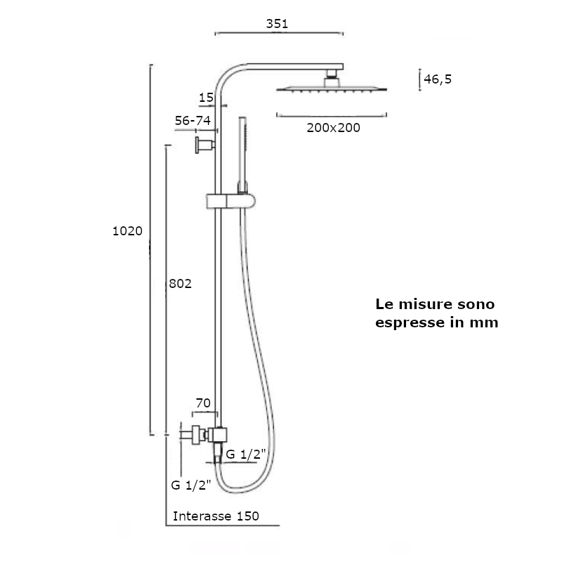 Colonna doccia Square BNCOLCQU01 Ercos con miscelatore termostatico