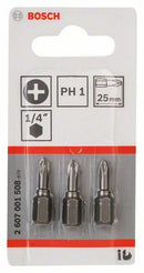 Bosch 3 bit di avvitamento extra duro PH 1, 25 mm, codolo esagonale 1/4