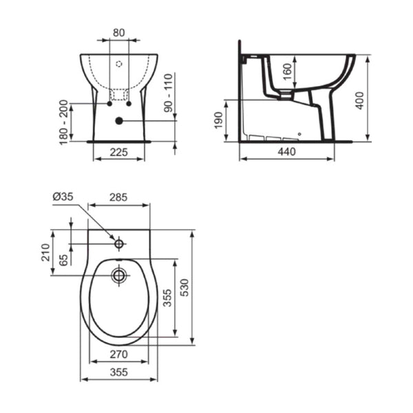 Bidet a terra Eurovit W330501 Ideal Standard monoforo bianco lucido