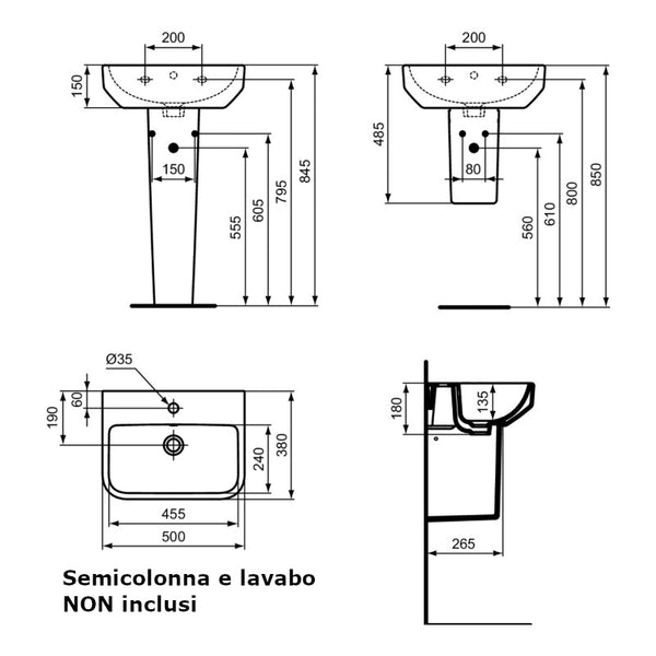 Colonna I.LIFE B T473901 Ideal Standard 180x165x700 mm lavabo I.Life B e S