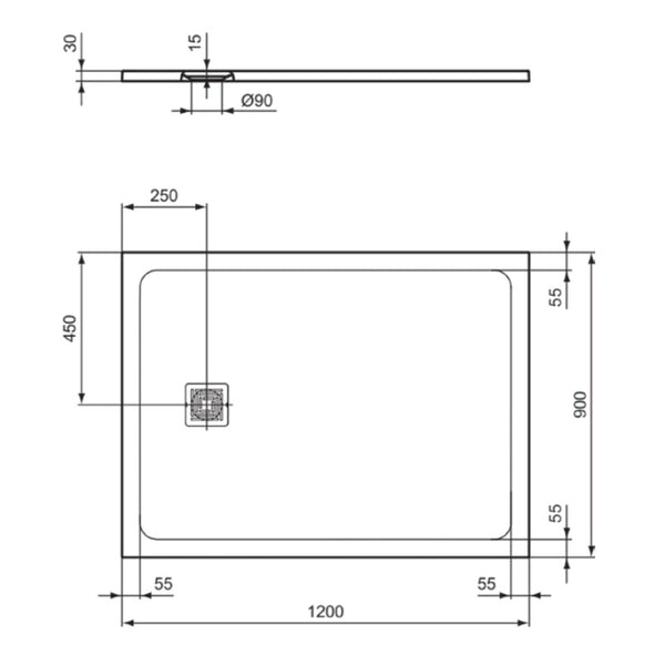 Piatto doccia Ultra Flat S+ T5595FR Ideal Standard 120 x 90 cm bianco opaco