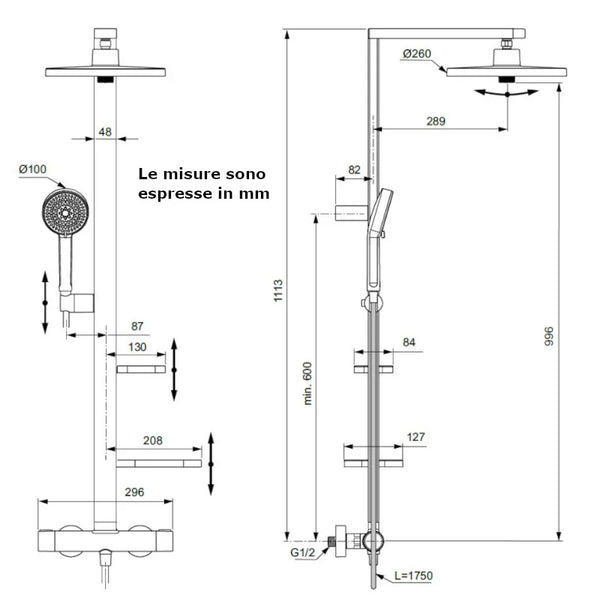 Colonna doccia Ceratherm Alu+ BD583XG Ideal Standard con doccetta e soffione nero seta opaco