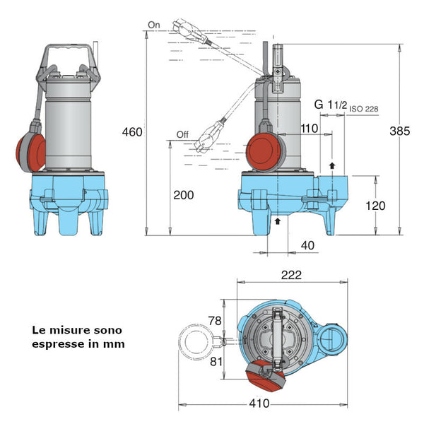 Calpeda GQSM 40-9 pompa sommergibile per acque di scarico con galleggiante 0,45 kW 70U90100000
