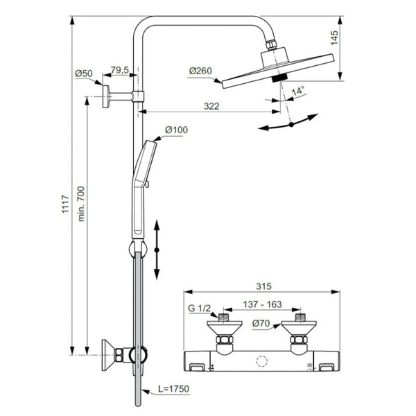 Colonna doccia Ceratherm T25+ A7210AA Ideal Standard con termostatico