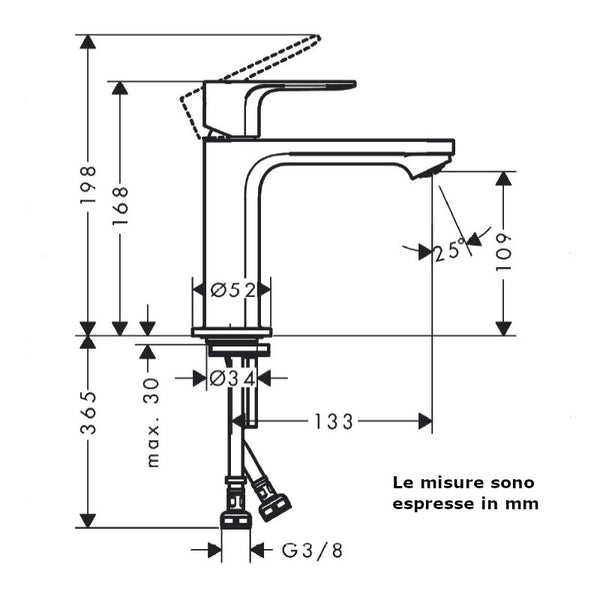 Miscelatore lavabo 110 Rebris S Hansgrohe 72520000 CoolStart senza scarico