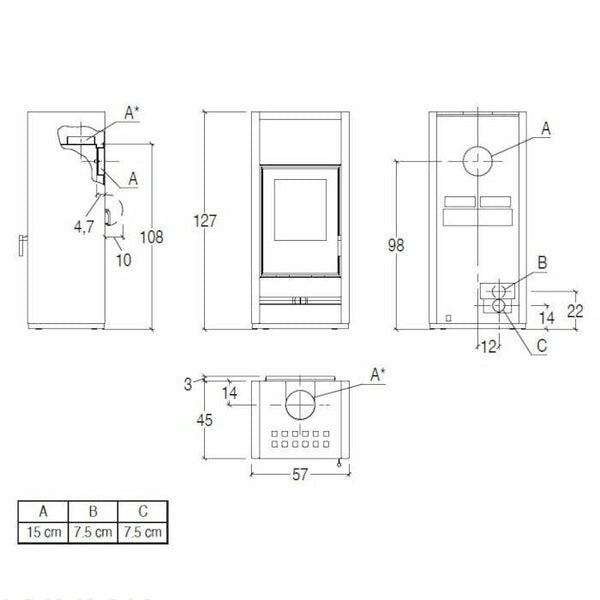 Piazzetta E128 BCS stufa a legna 11,1 kW a convezione naturale
