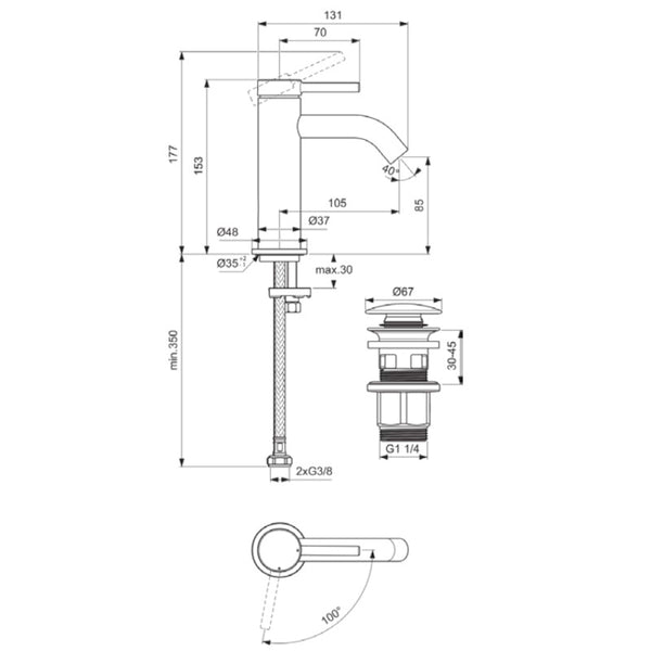 Miscelatore lavabo Ceraline Nuovo BD759XG Ideal Standard piletta click-clack nero