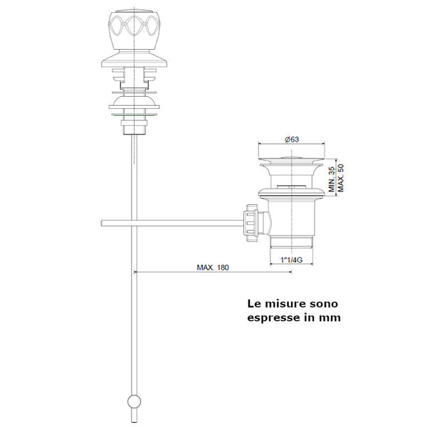 Batteria per bidet a 3 fori Paffoni Danubio DA116CR con scarico automatico 1" 1/4