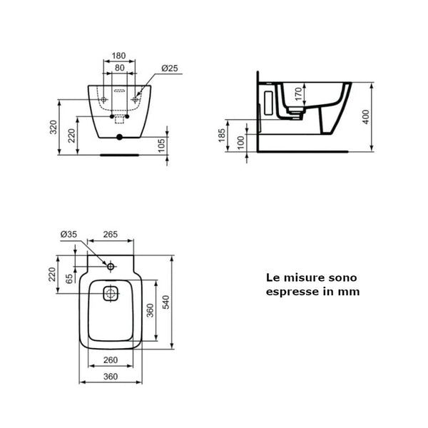 Bidet sospeso Strada II T297101 Ideal Standard con fissaggi nascosti