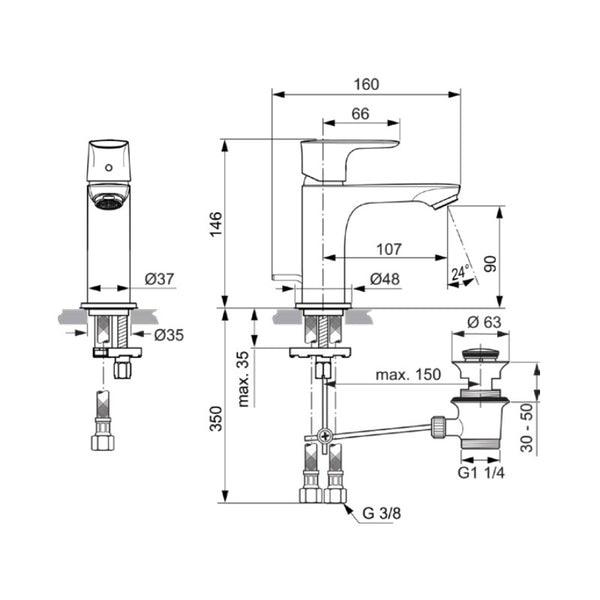 Ideal Standard Connect Air miscelatore lavabo con scarico cromo A7007AA