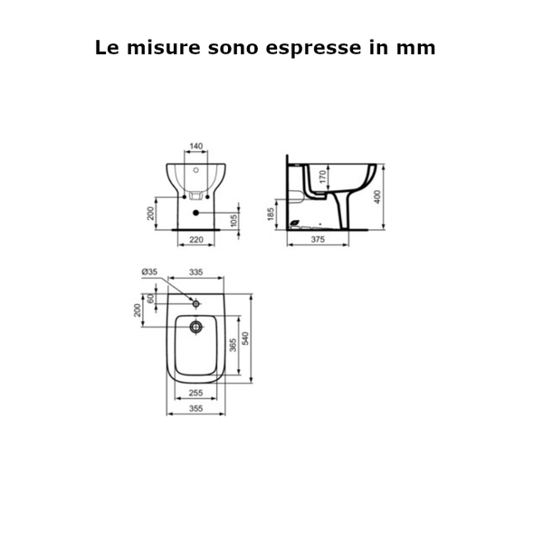 Bidet a terra filoparete I.LIFE A T452601 Ideal Standard bianco