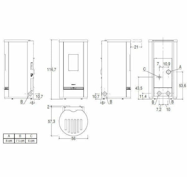 Piazzetta P220 T Frontal Glass stufa a pellet 8,5 kW scarico posteriore